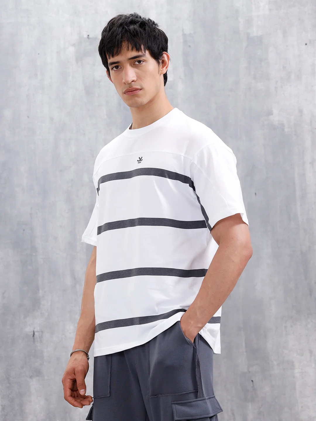 Men’s Casual Cut & Sew Striped Tee | White - Image 4