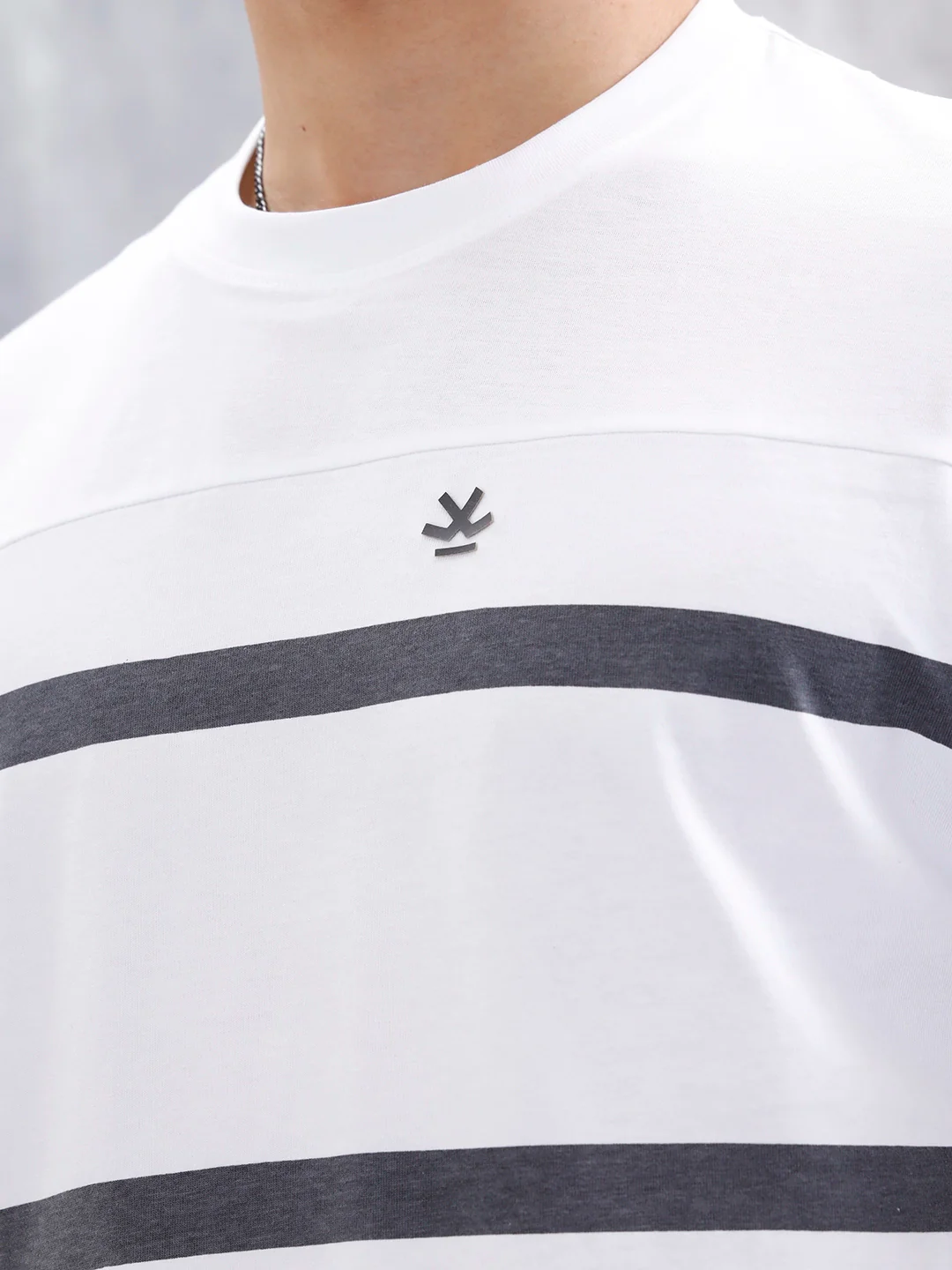 Men’s Casual Cut & Sew Striped Tee | White - Image 5