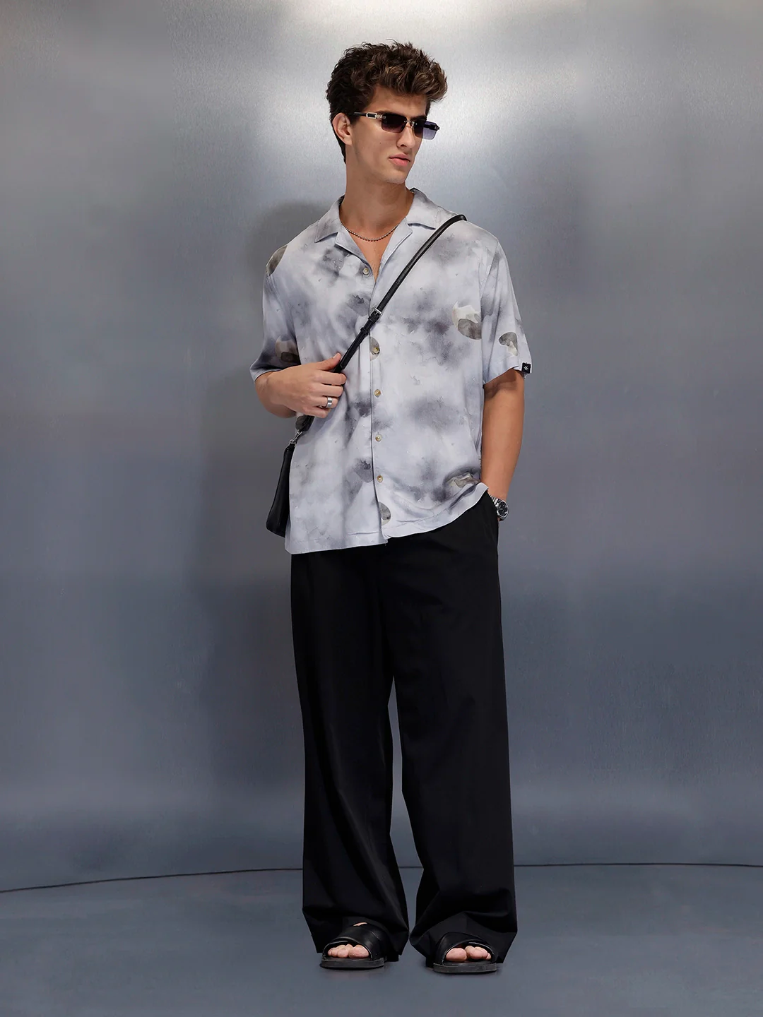 Men’s casual grey printed resort shirt | Grey - Image 2