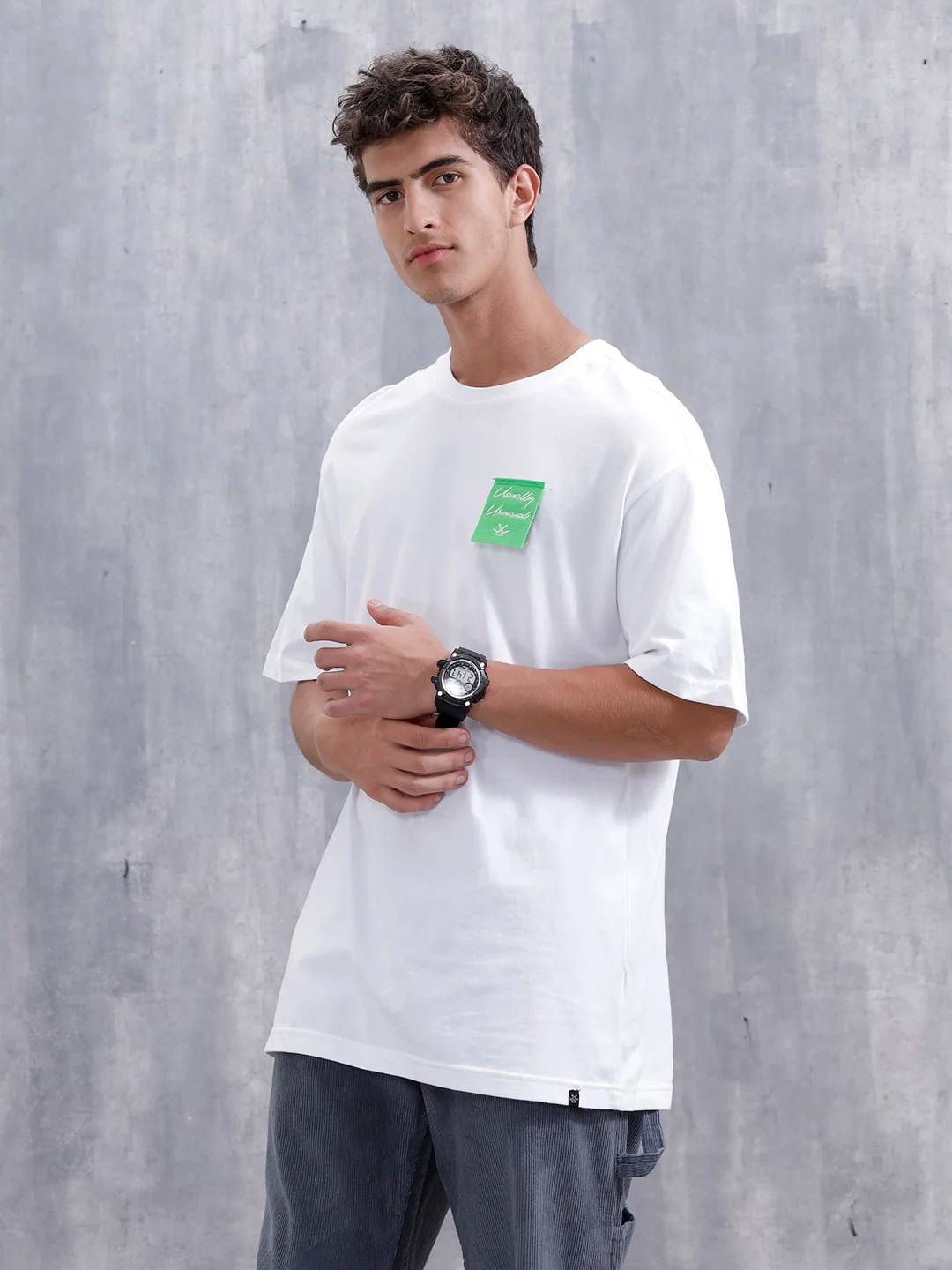 Men’s Casual Oevrsized Fit T-Shirt With Fe Patch | White - Image 4