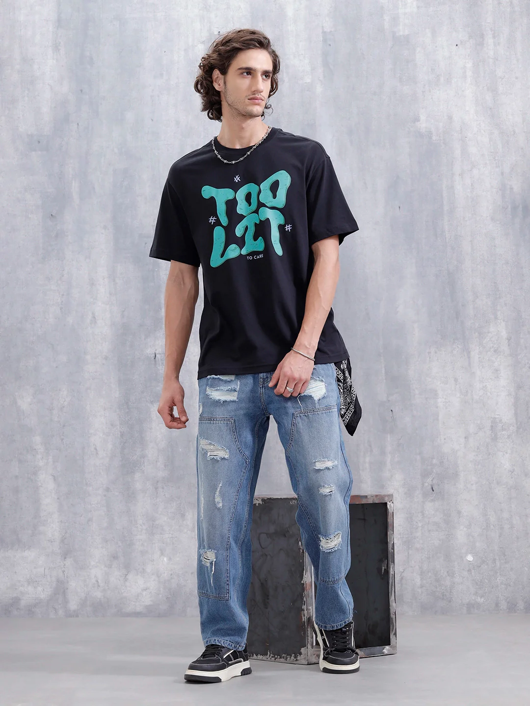 Men’s Casual Oversized Fit Graphic T-Shirt | Black - Image 2