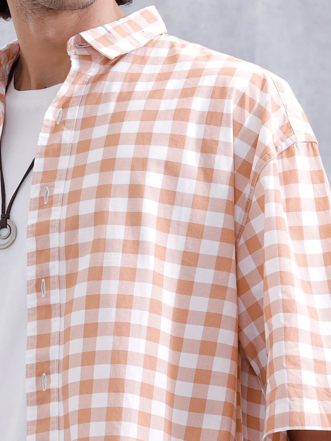 Men’s Casual Oversized Plus Fit Checked Shirt | Orange - Image 5