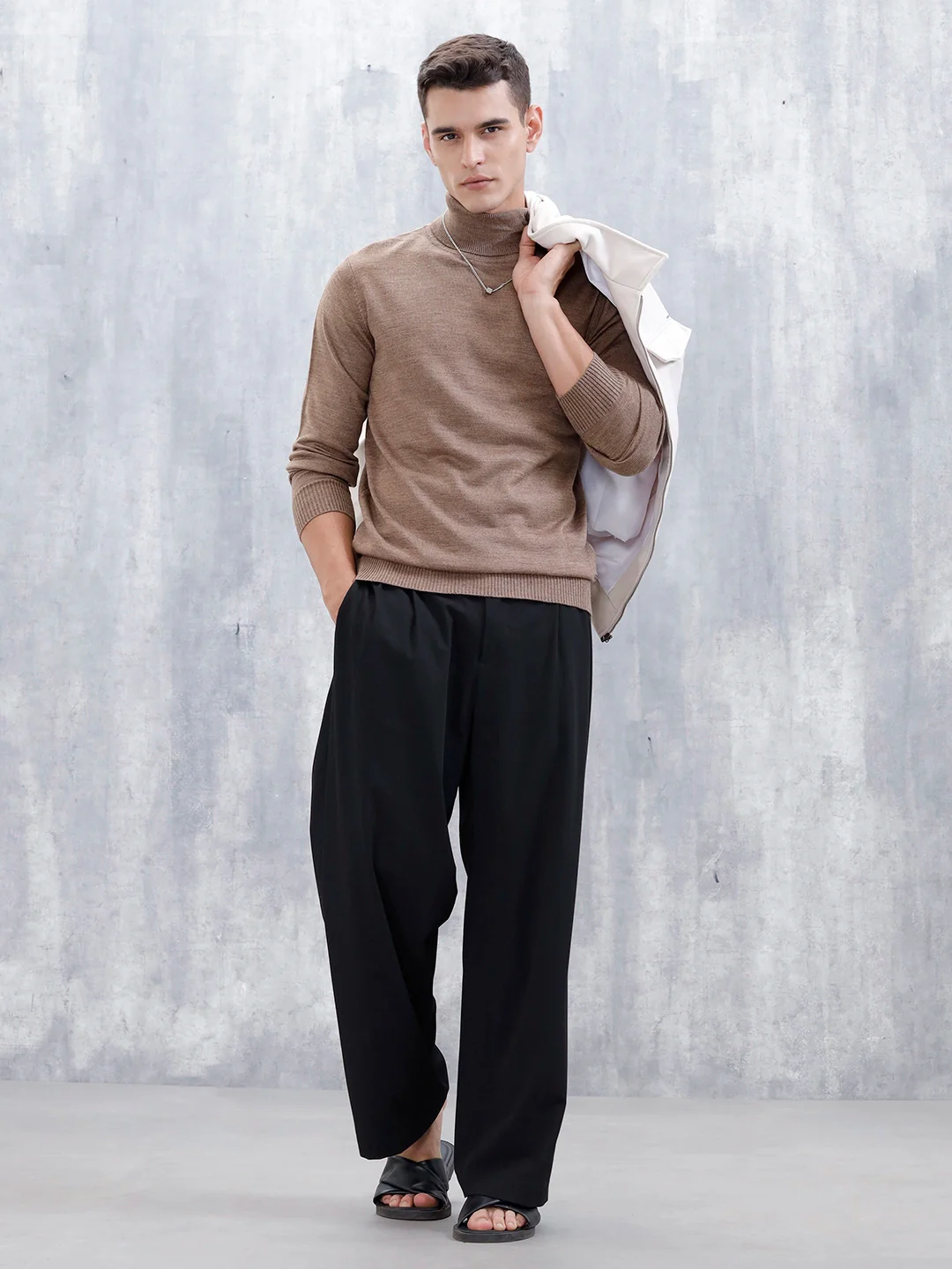 Men’s Casual Turtle Neck Sweater | Brown - Image 2