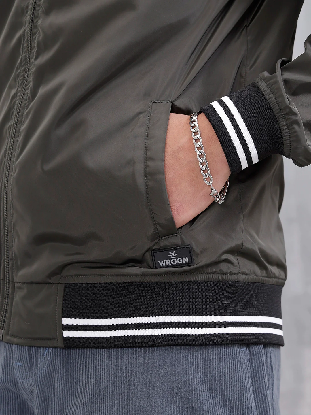 Men's Casual Zip-Up Jacket With Contrast Trim | Green - Image 5