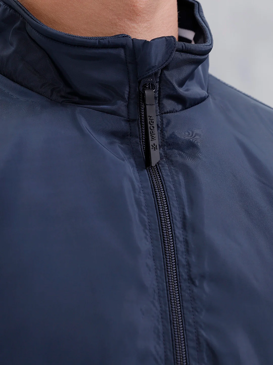 Men's Casual Zip-Up Jacket With Contrast Trim  | Navy Blue - Image 5