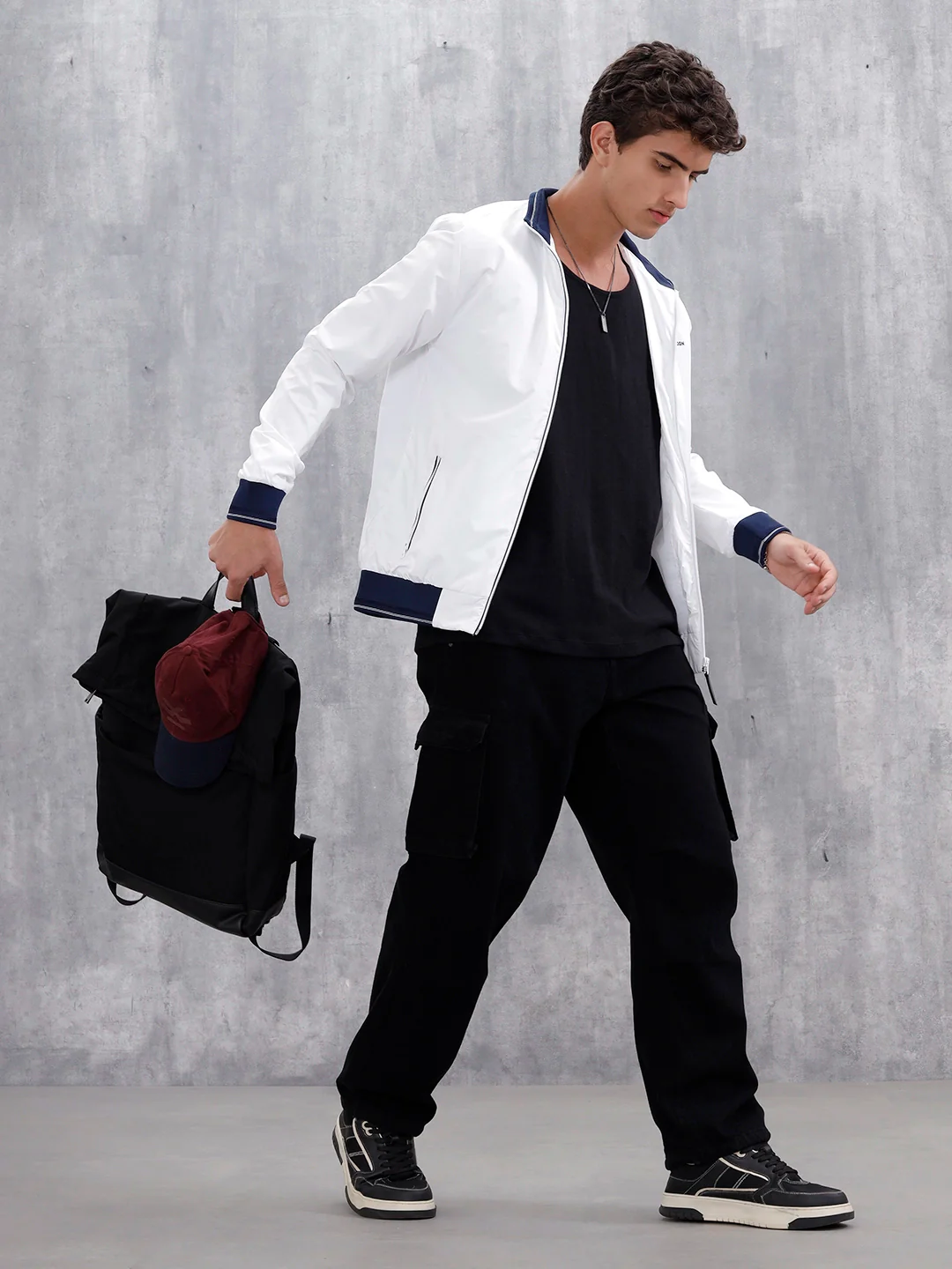 Men's Casual Zip-Up Jacket With Contrast Trim | White - Image 2