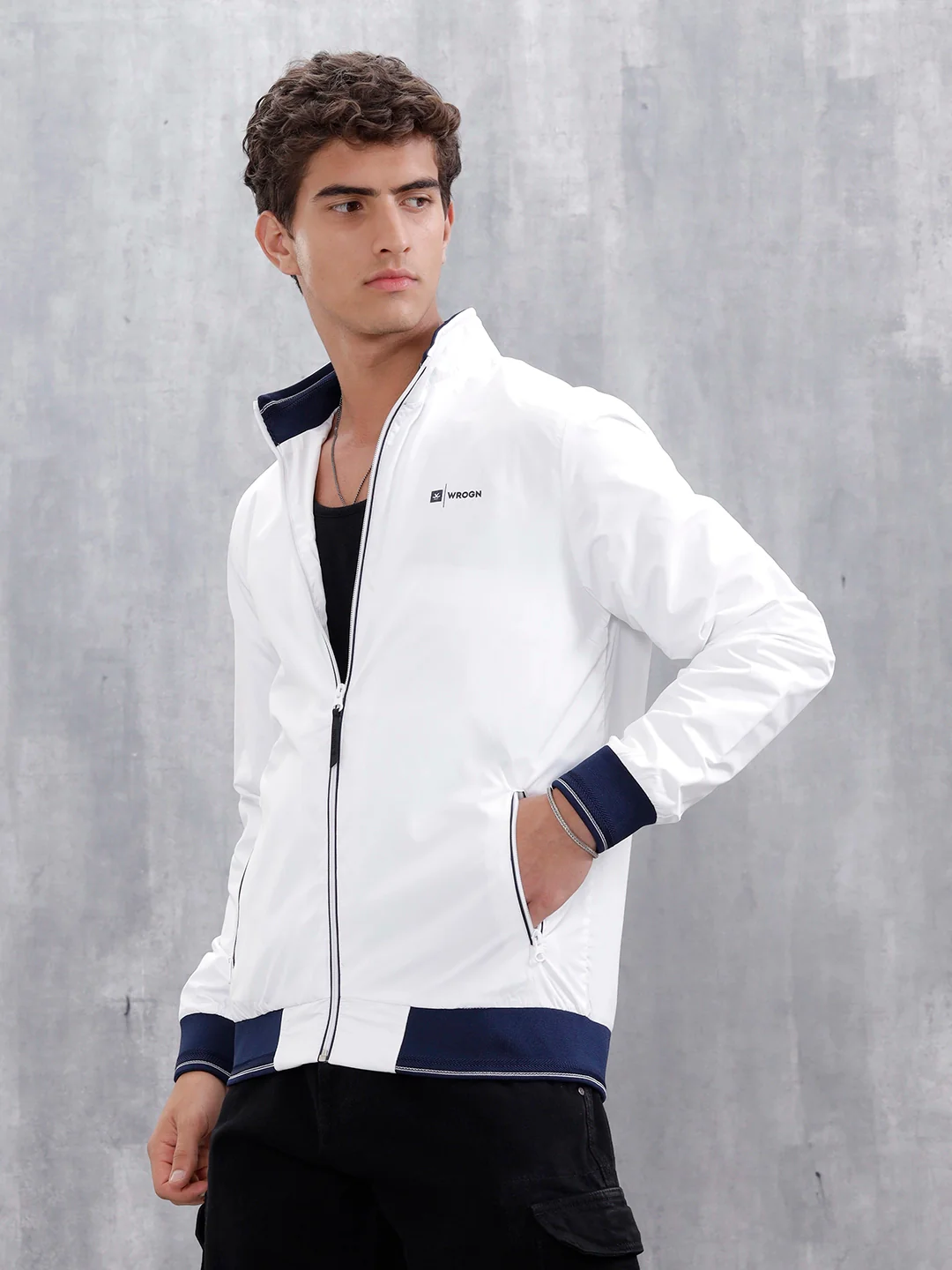 Men's Casual Zip-Up Jacket With Contrast Trim | White - Image 4