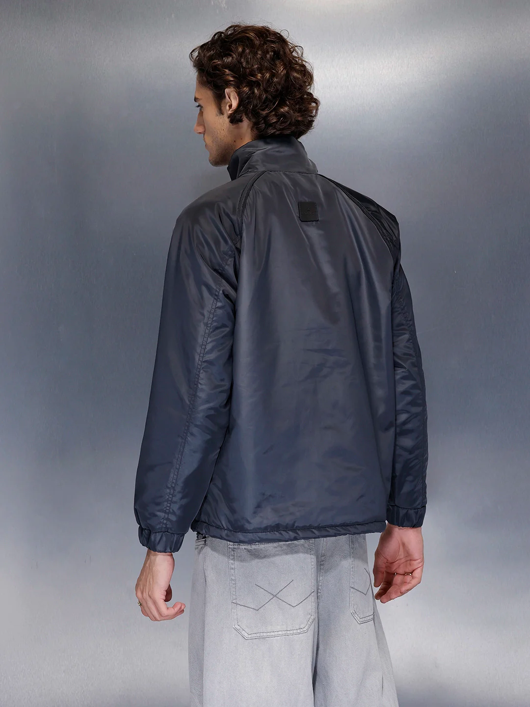 Men’s classic navy high-neck bomber | Navy Blue - Image 2