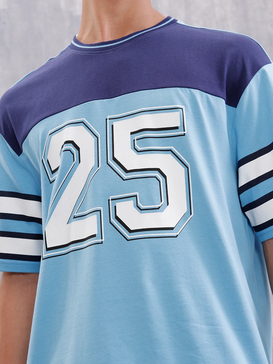 Men’s Colorblock Varsity Graphic Oversized Fit T-Shirt | Blue - Image 5