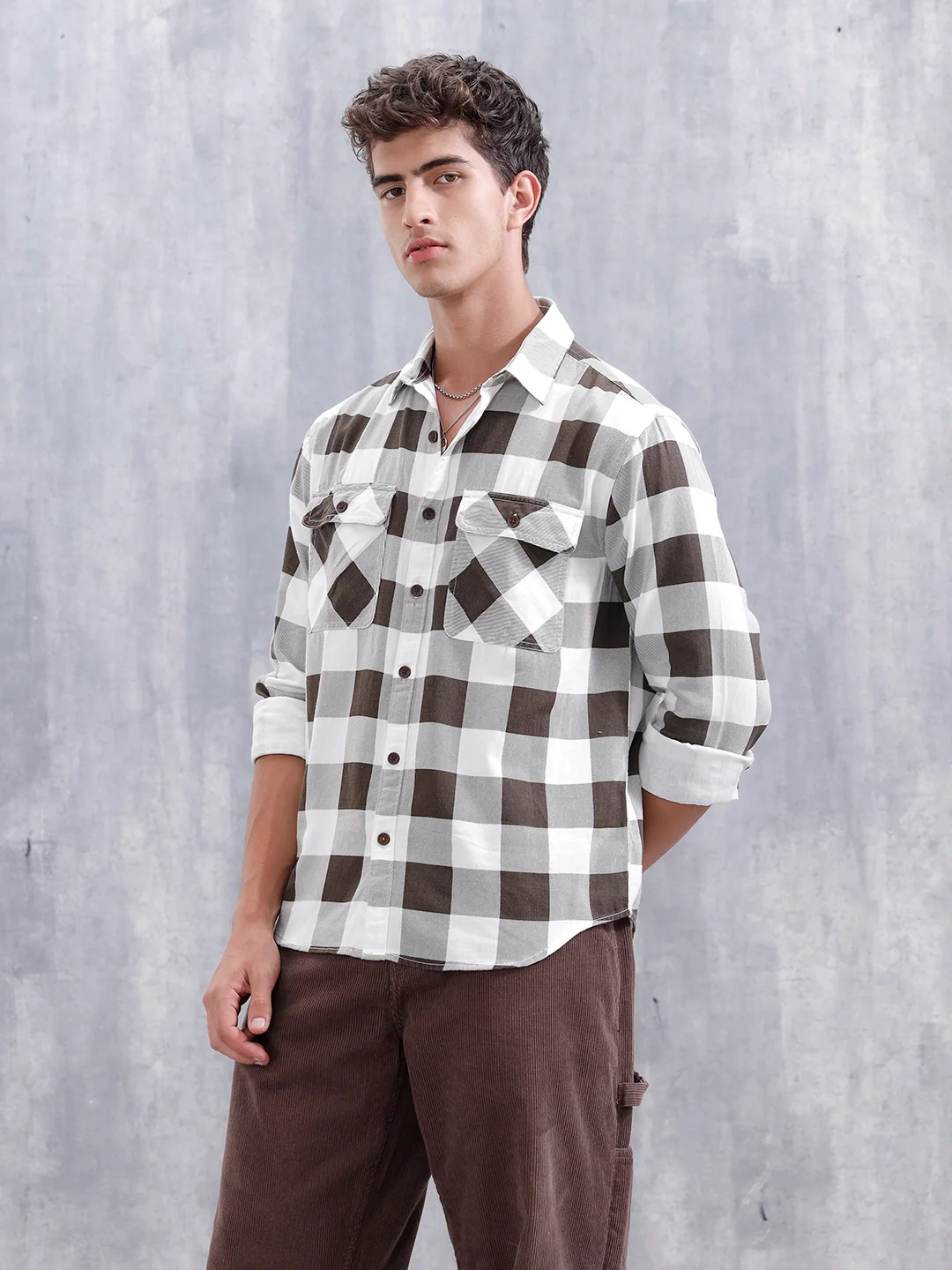Men’ Comfort Fit Checkered Pattern Shirt | Brown - Image 4