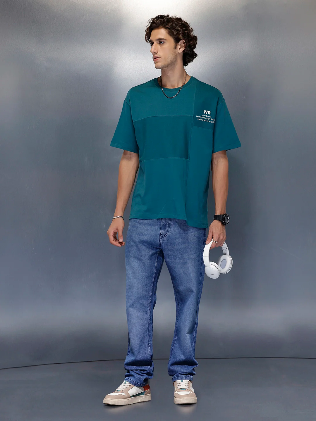 Men’s Dual-Texture Oversize Patch Tee | Green - Image 2