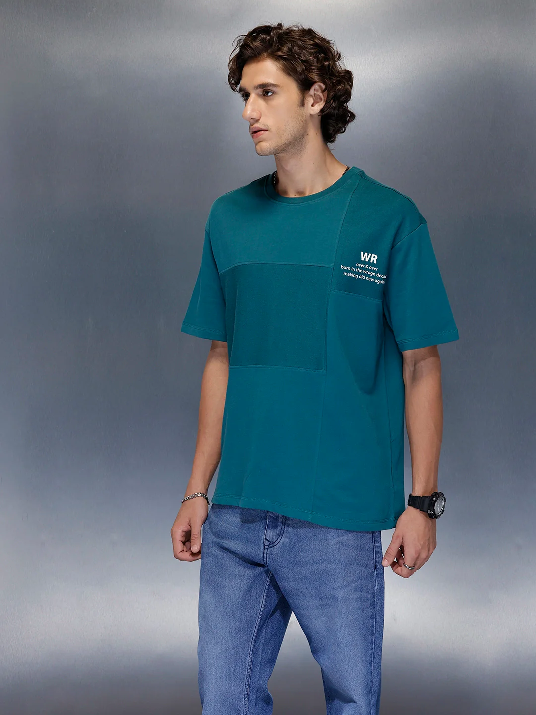 Men’s Dual-Texture Oversize Patch Tee | Green - Image 4