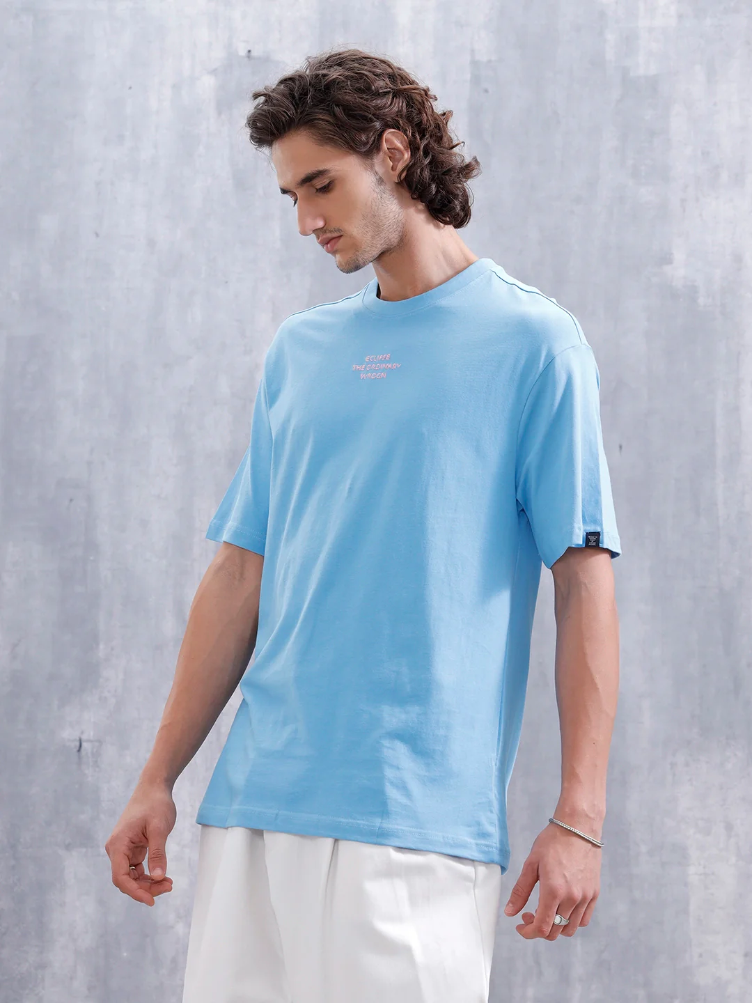 Men’s Embroidered Oversized Casual Tee | Blue - Image 4