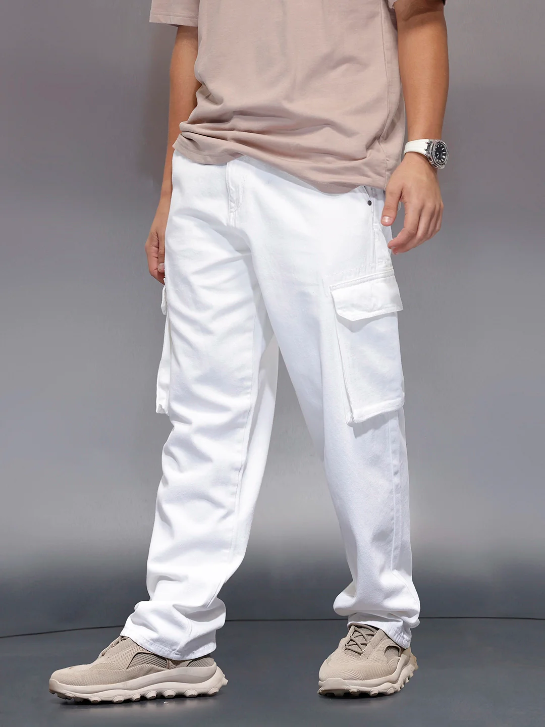 Men’s functional pocket loose fit cargo | White - Image 4