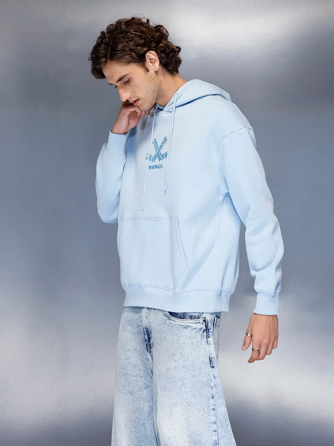 Men’s minimal powder blue hooded sweatshirt | Powder Blue - Image 12