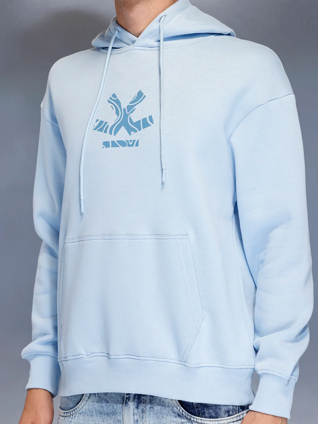 Men’s minimal powder blue hooded sweatshirt | Powder Blue - Image 13
