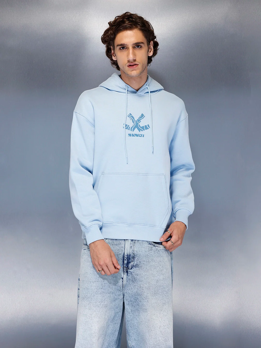 Men’s minimal powder blue hooded sweatshirt | Powder Blue - Image 15