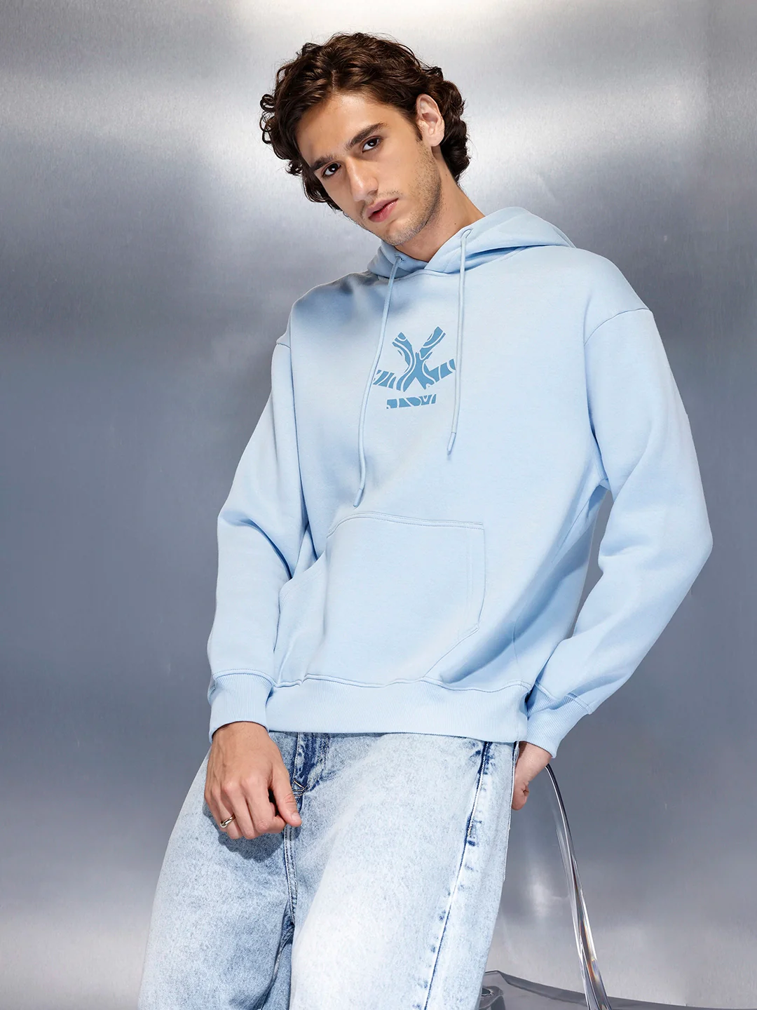 Men’s minimal powder blue hooded sweatshirt | Powder Blue - Image 9