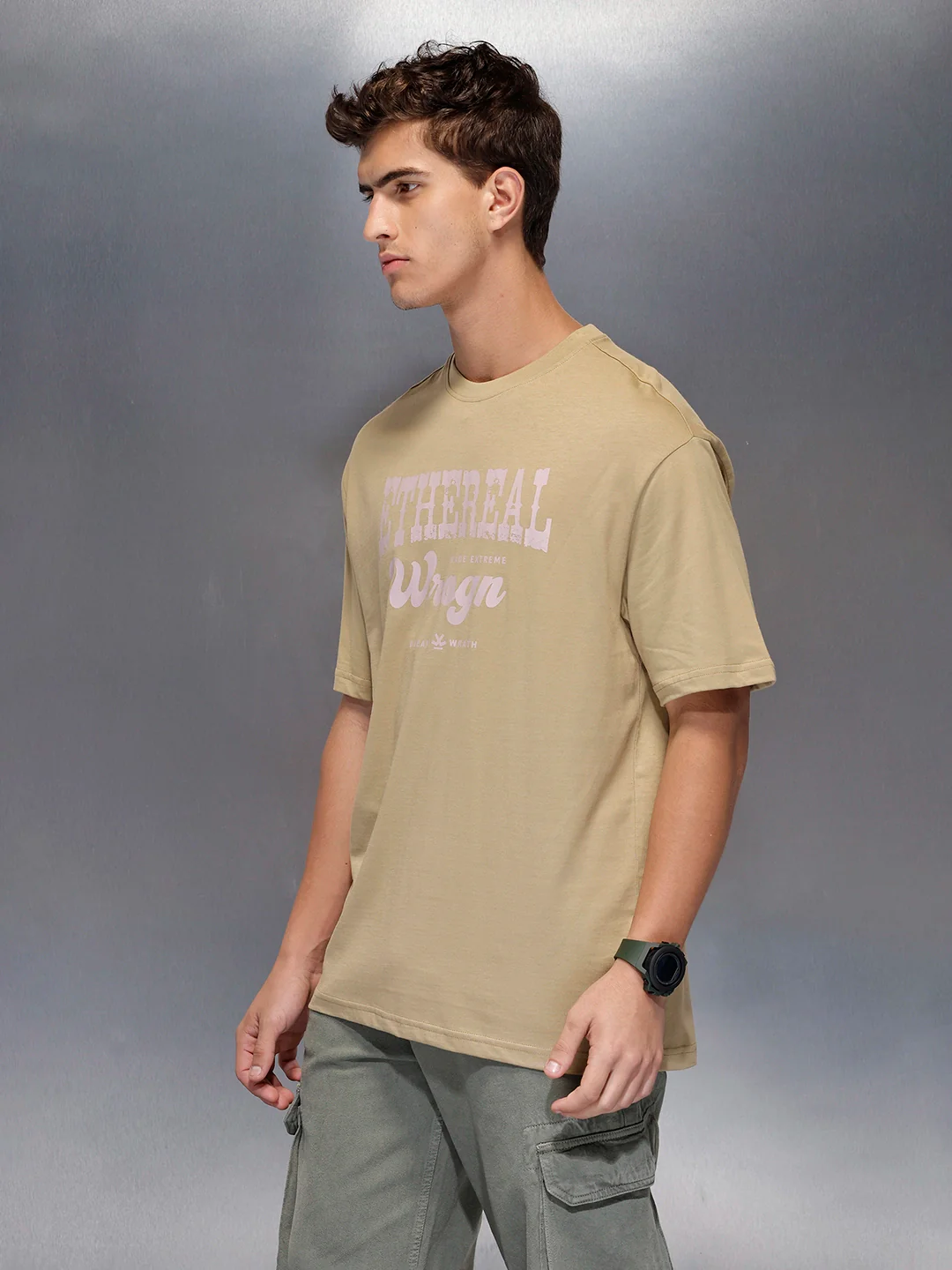 Men’s minimal statement graphic tshirt | Beige - Image 4