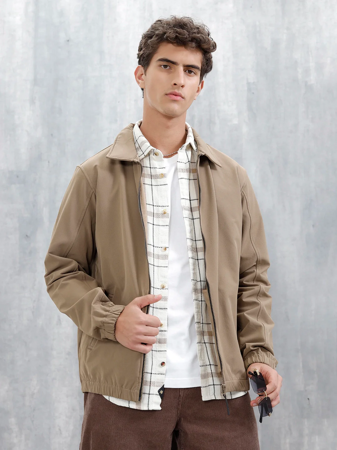 Men's Neutral-Tone Casual Zip Jacket | Beige - Image 3