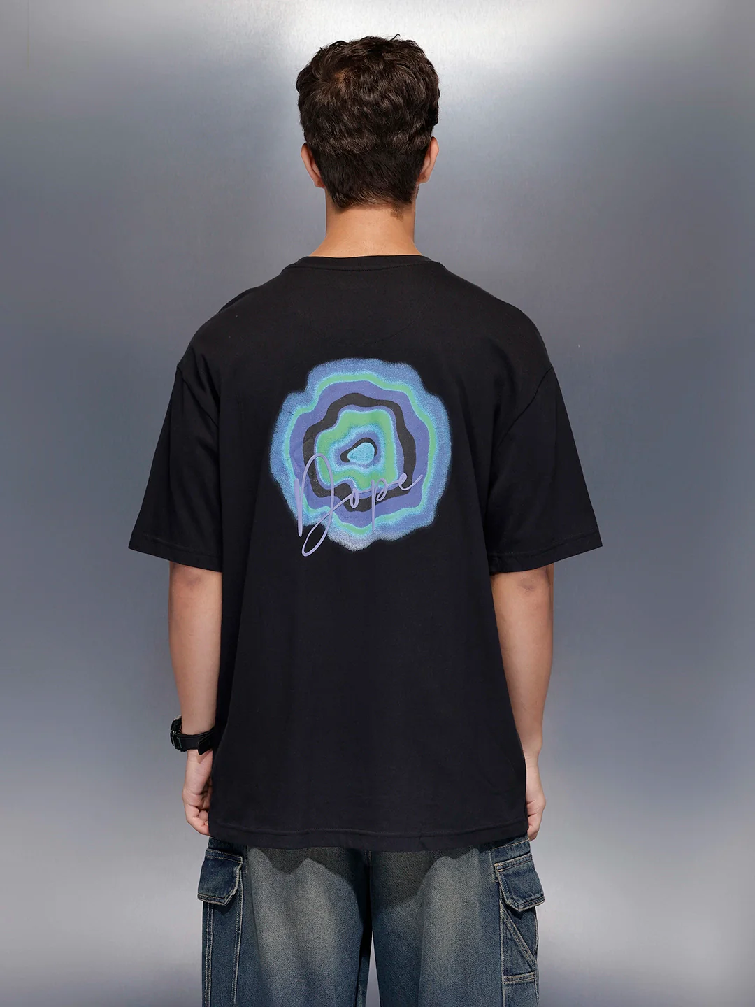 Men’s oversized black t-shirt with minimal chest print | Black - Image 3