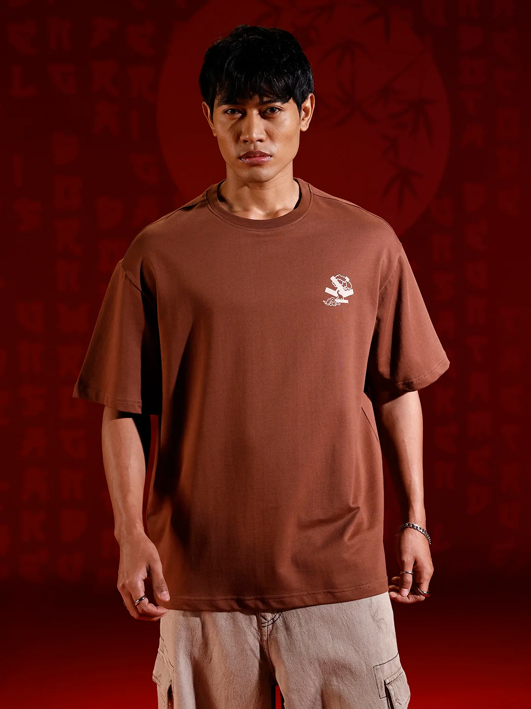 Men’s oversized chest print T-shirt | Brown - Image 3