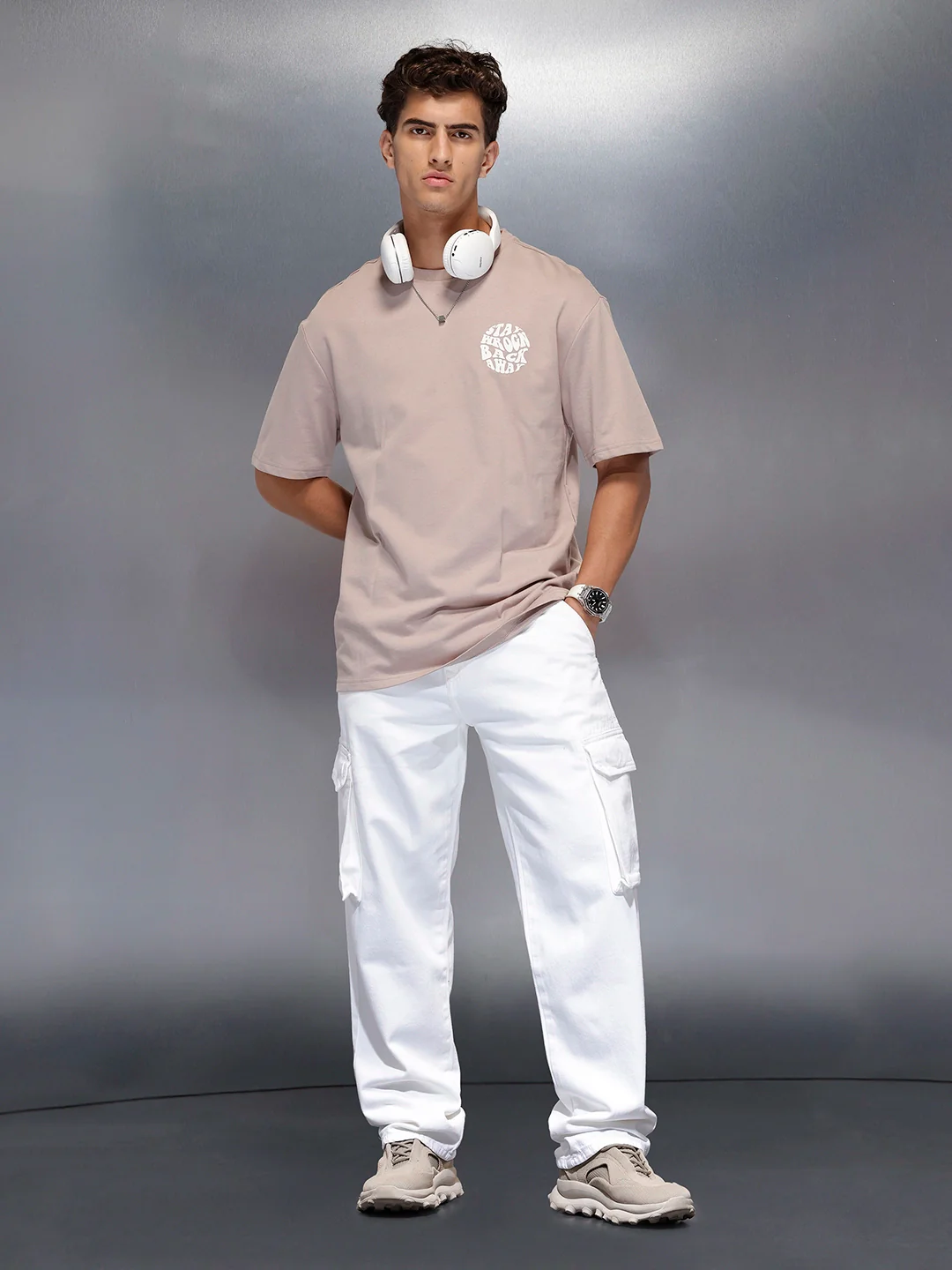 Men’s oversized graphic tee | Beige - Image 2