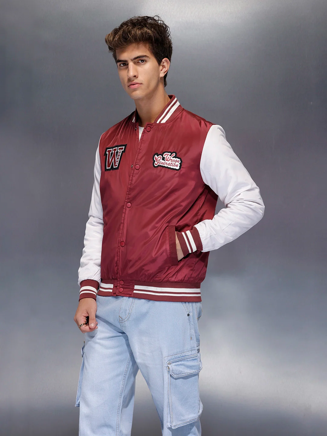 Men’s Red & White Varsity Jacket | Maroon - Image 4