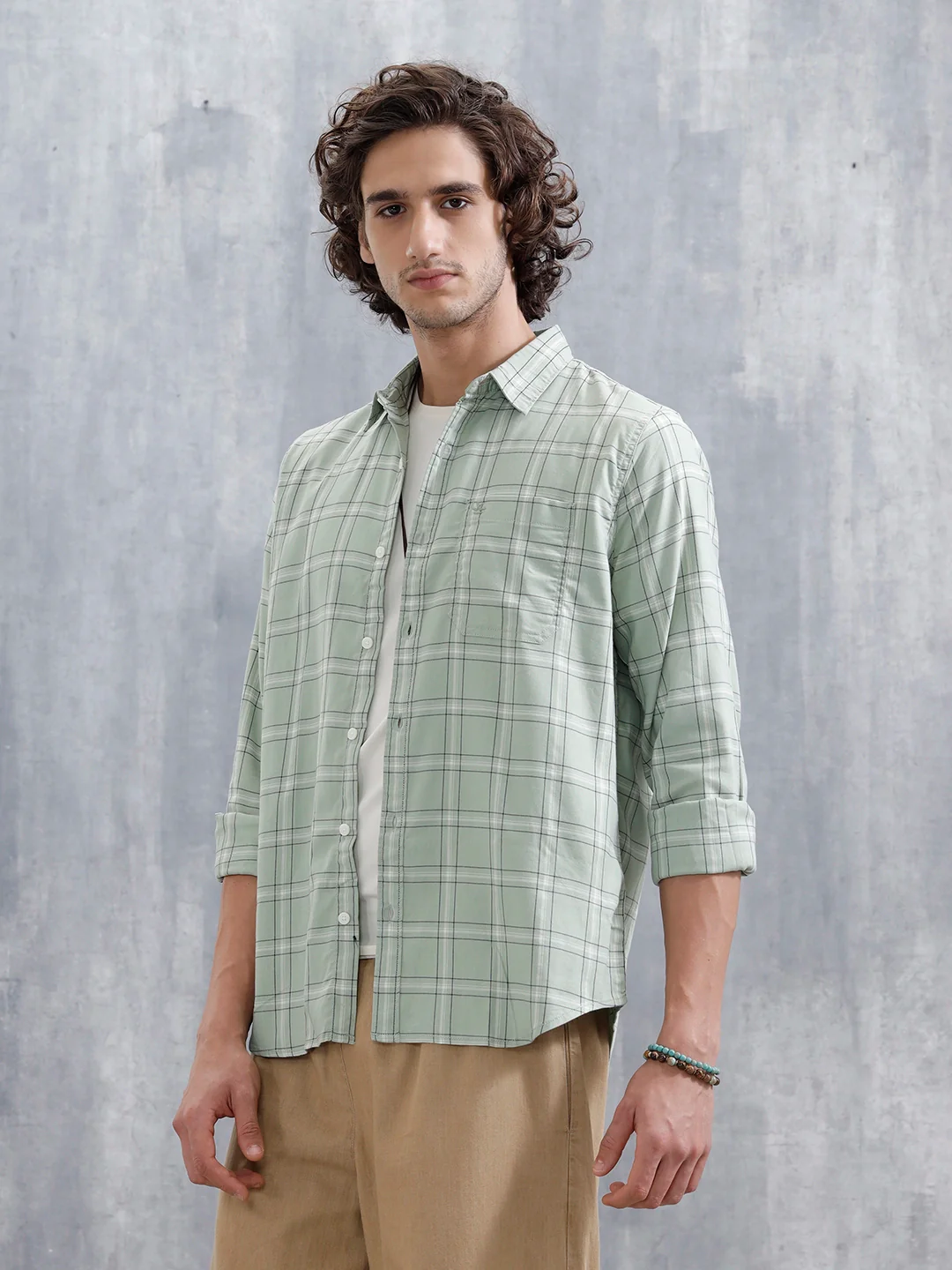 Men’s Regular Fit Checkered Pattern Shirt | Green - Image 4