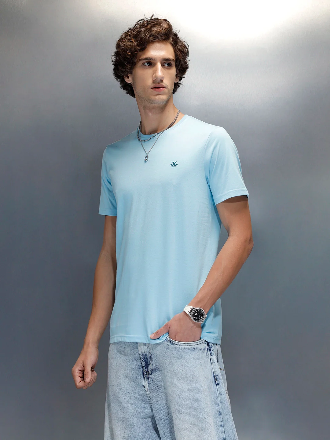 Men’s Regular Fit Graphic T-Shirt by Wrogn | Light Blue - Image 4