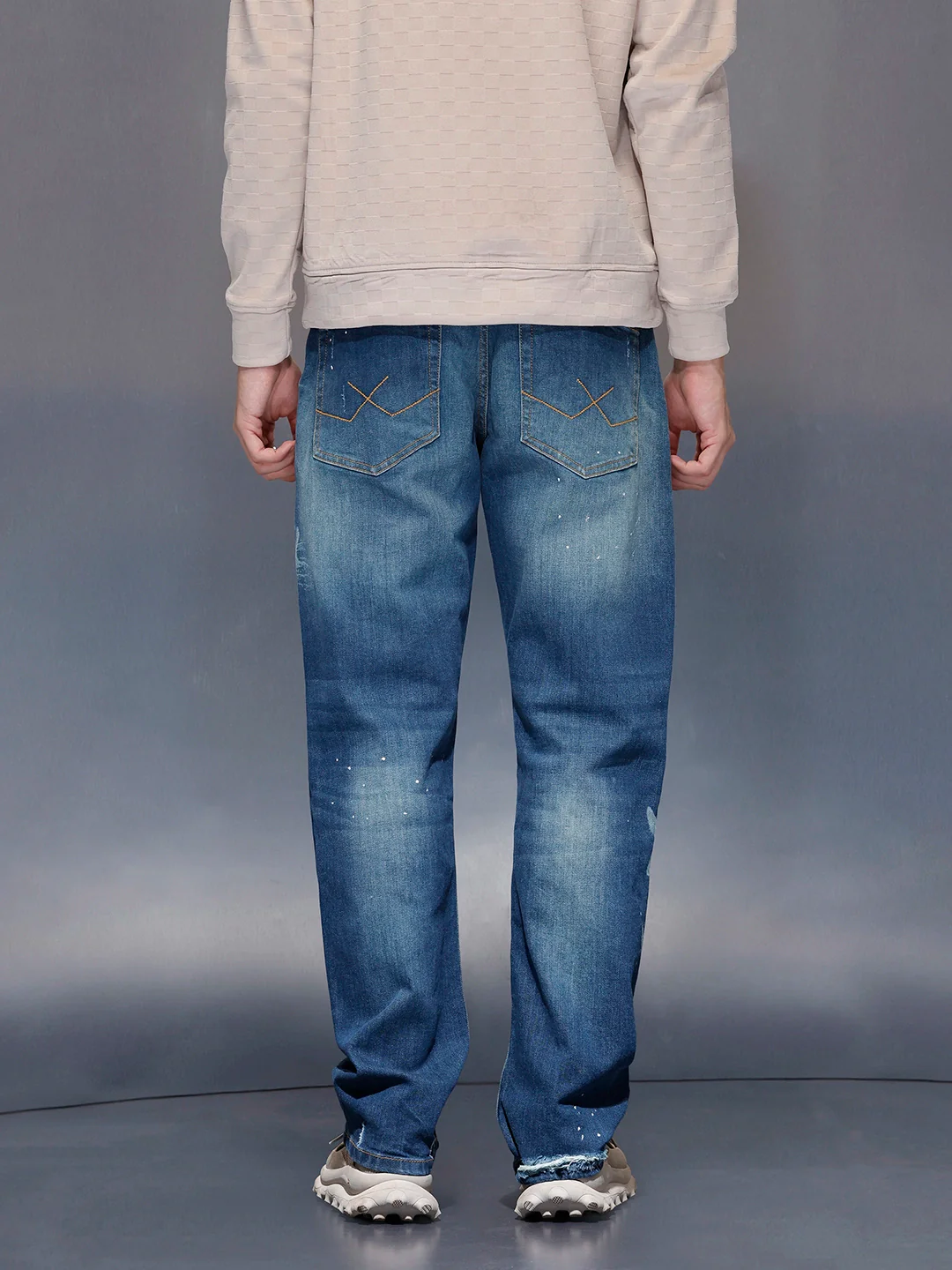 Men’s Rugged Wash Denim with Paint Splatter | Med Stone - Image 3