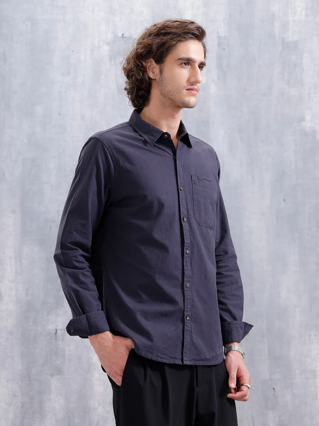 Men’s Slim Fit Solid Casual Shirt | Blue - Image 4