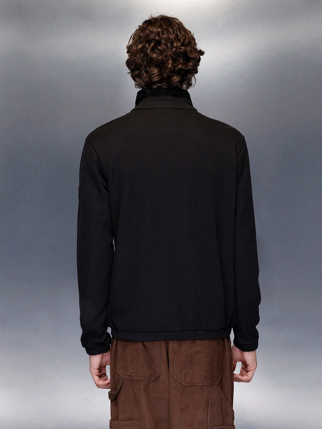 Men’s slim-fit textured high-neck jacket | Black - Image 3