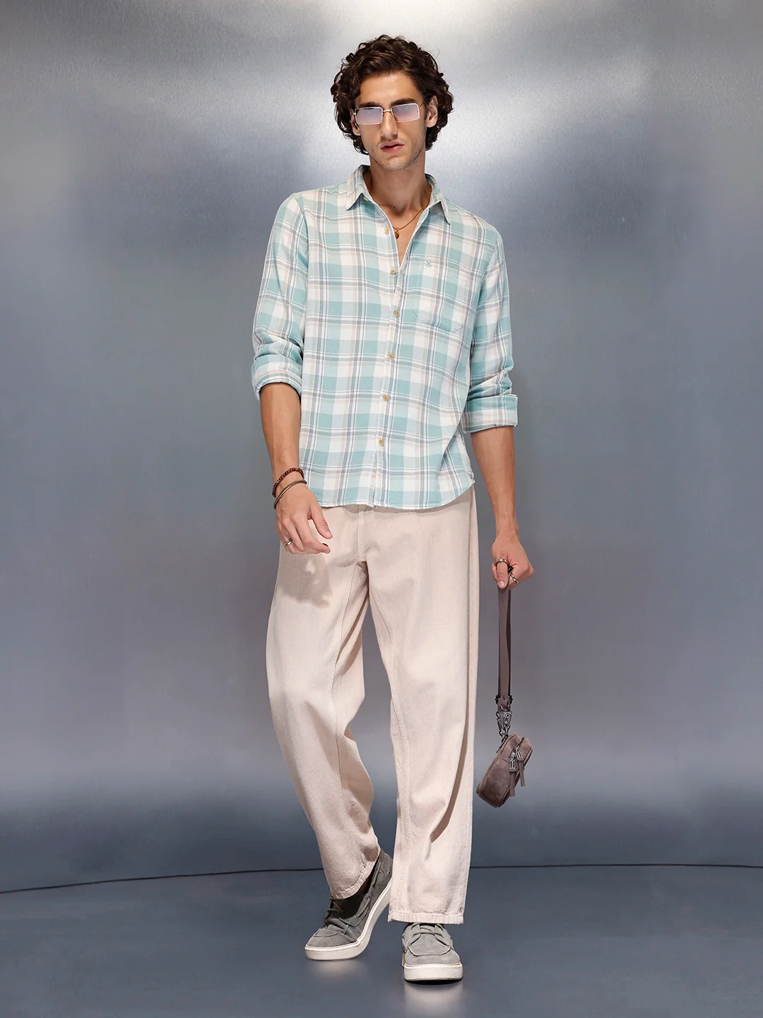 Men’s soft tone plaid casual shirt | Green - Image 2