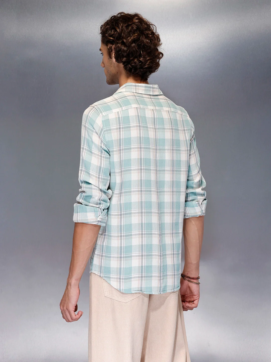 Men’s soft tone plaid casual shirt | Green - Image 3