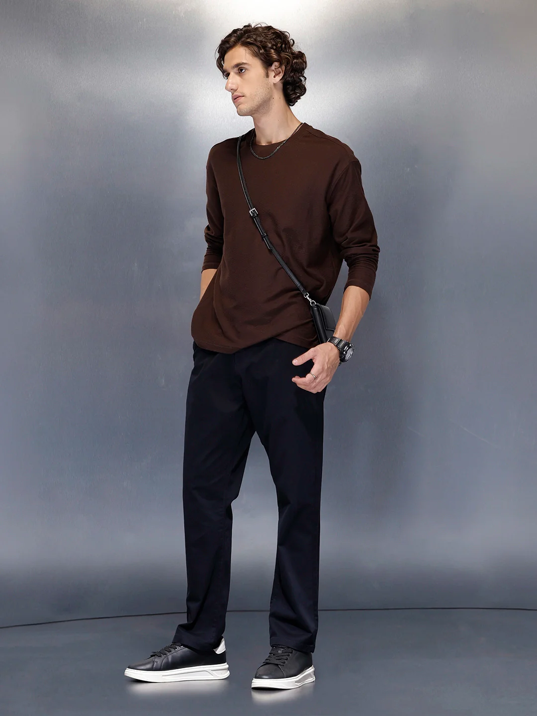 Men’s solid black cotton chinos | Navy - Image 2