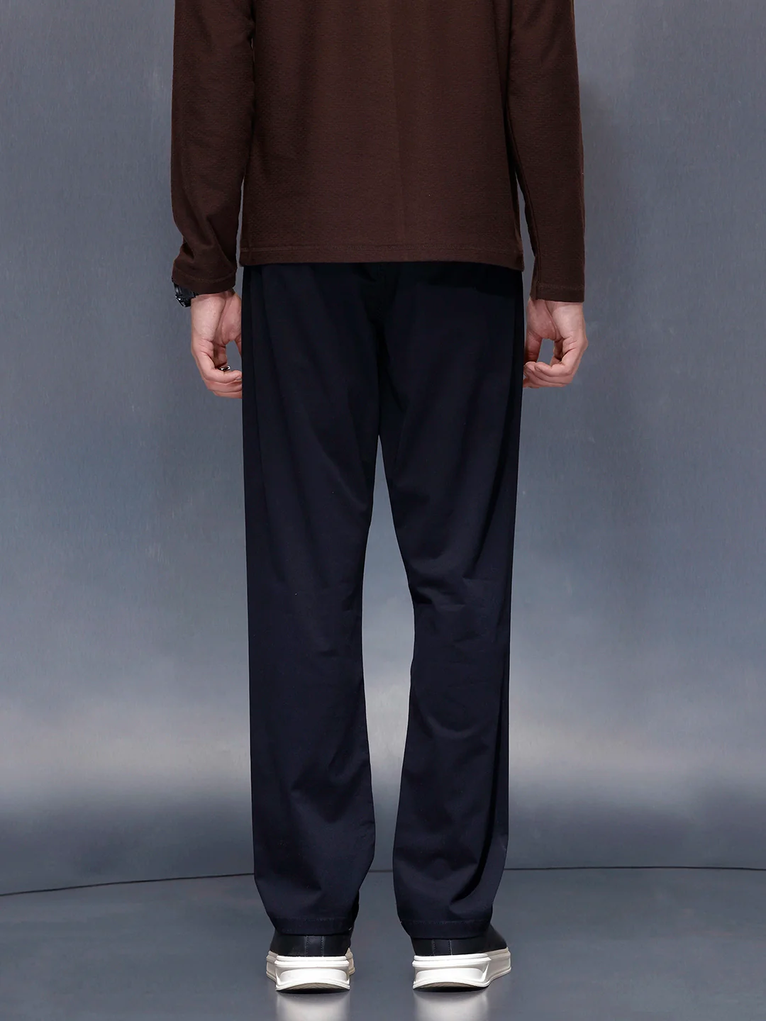 Men’s solid black cotton chinos | Navy - Image 3