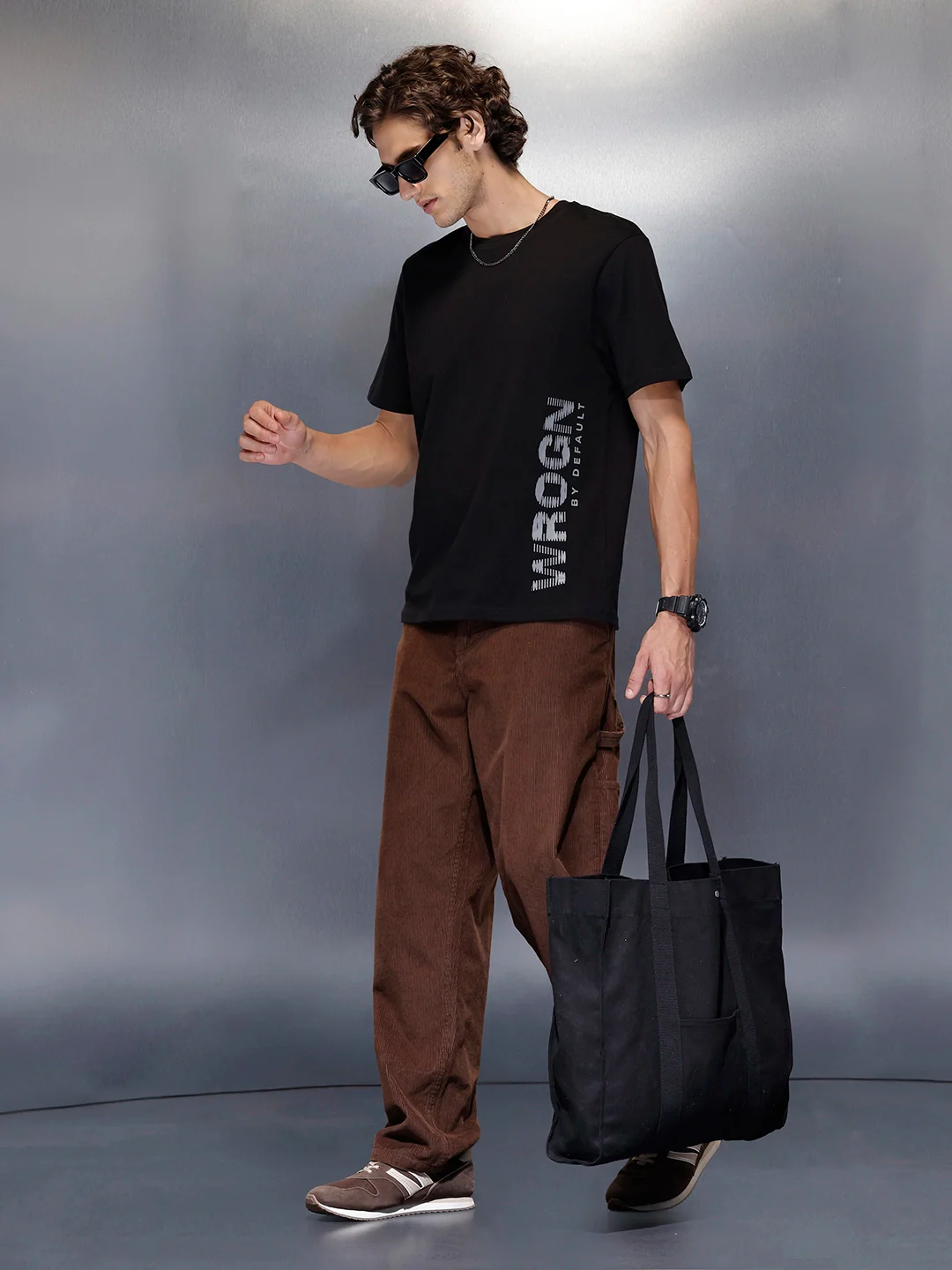 Men’s solid black slim fit printed t-shirt | Black - Image 2