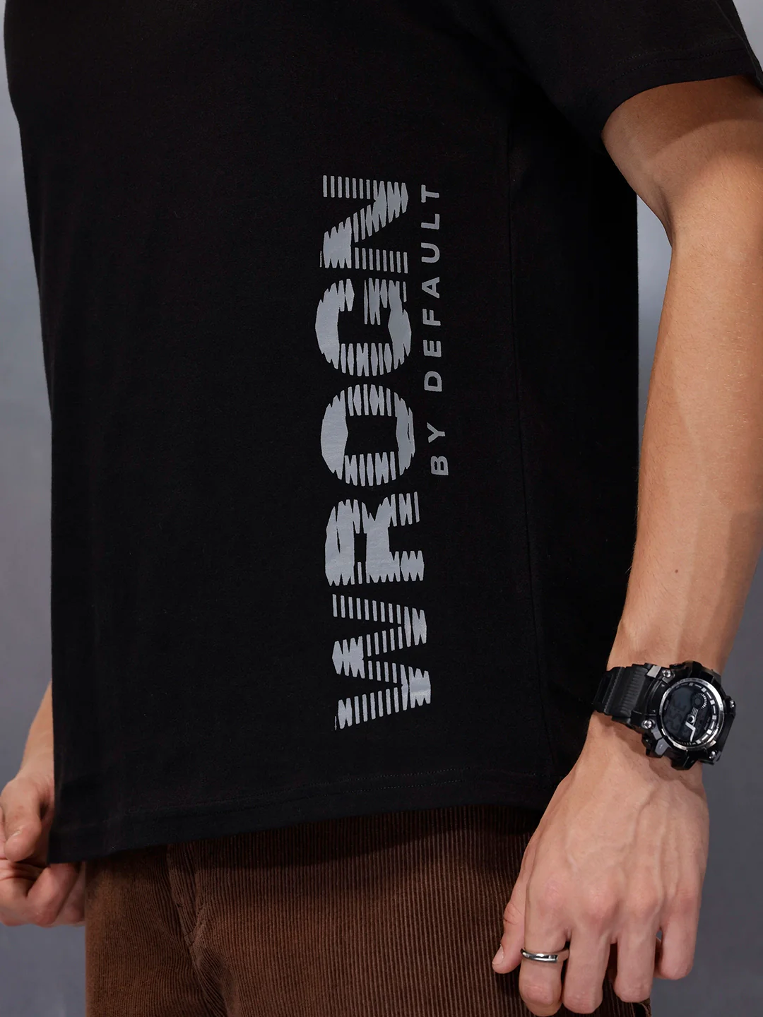 Men’s solid black slim fit printed t-shirt | Black - Image 5