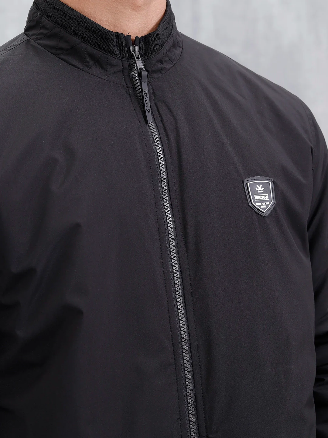 Men's Solid Casual Bomber Jacket | Black - Image 5