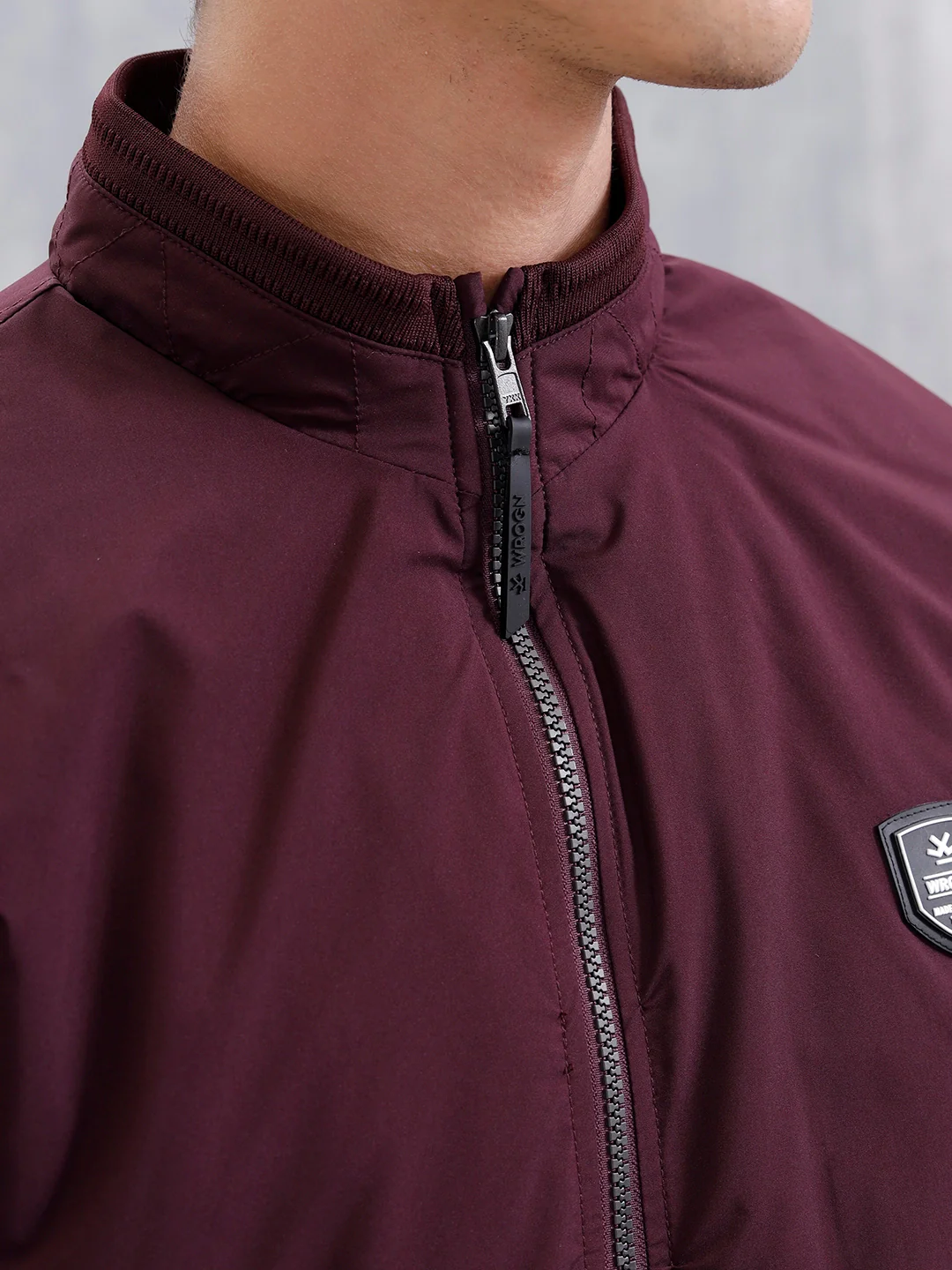 Men's Solid Casual Bomber Jacket  | Maroon - Image 5