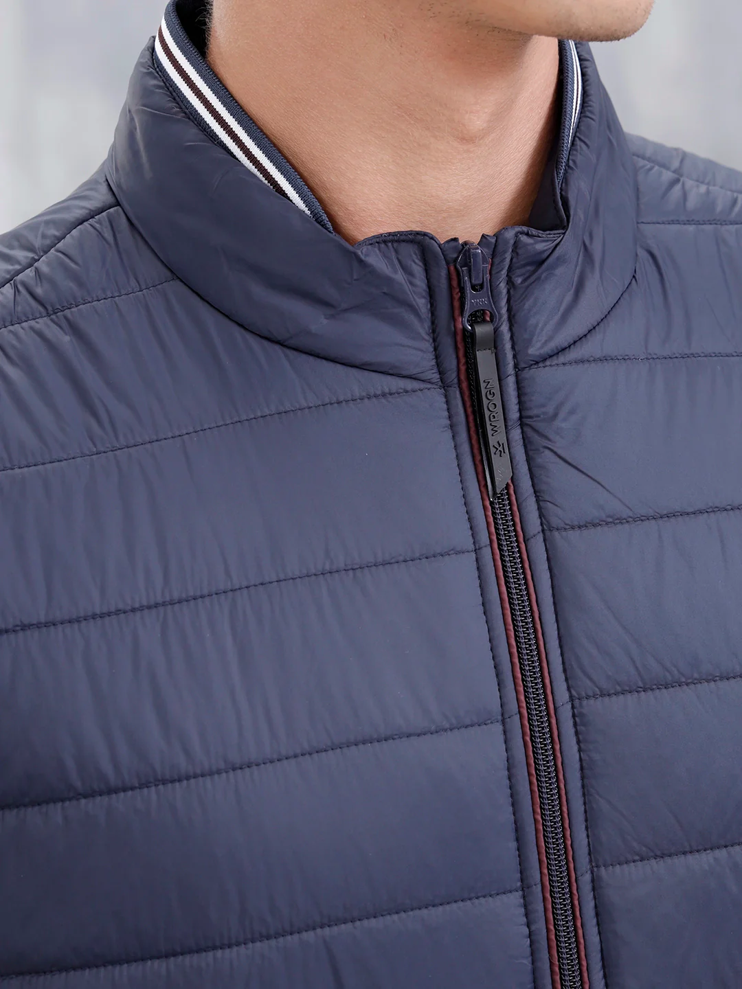 Men's Solid Casual Puffer Jacket  | Navy Blue - Image 5