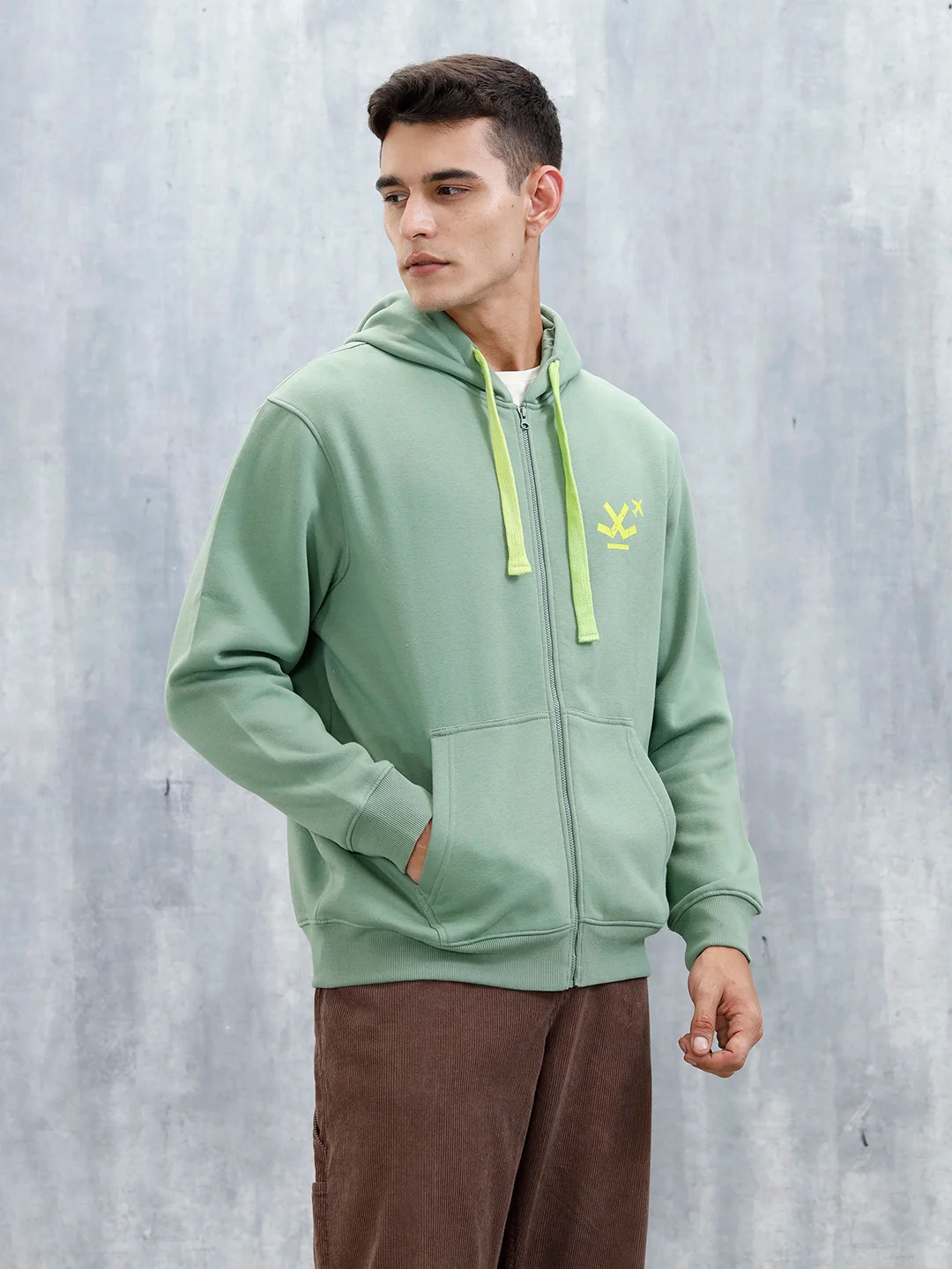 Men’S Solid Zip-Up Hoodie Sweatshirt | Green - Image 4