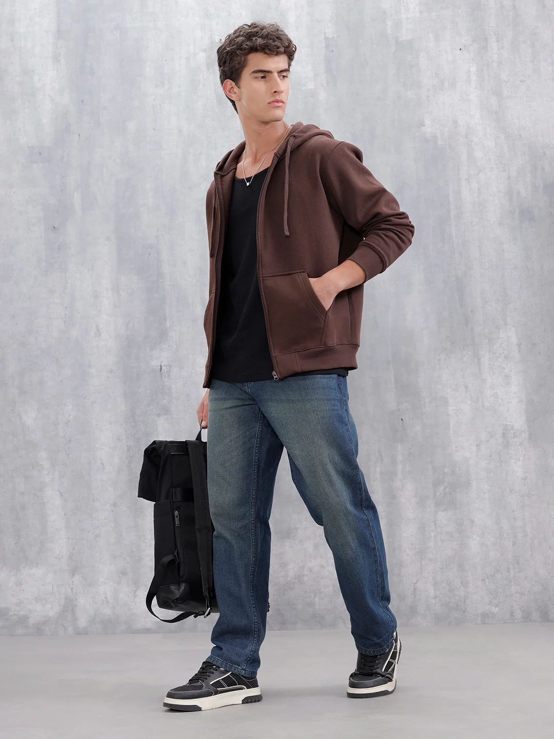 Men's Solid Zip-Up Hoodie Sweatshirt | Java - Image 11