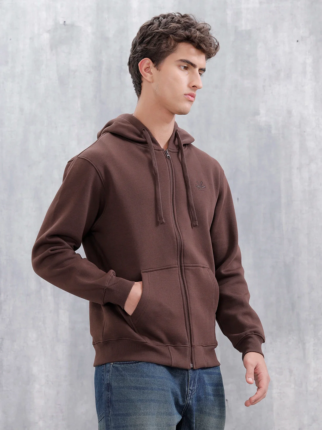 Men's Solid Zip-Up Hoodie Sweatshirt | Java - Image 13