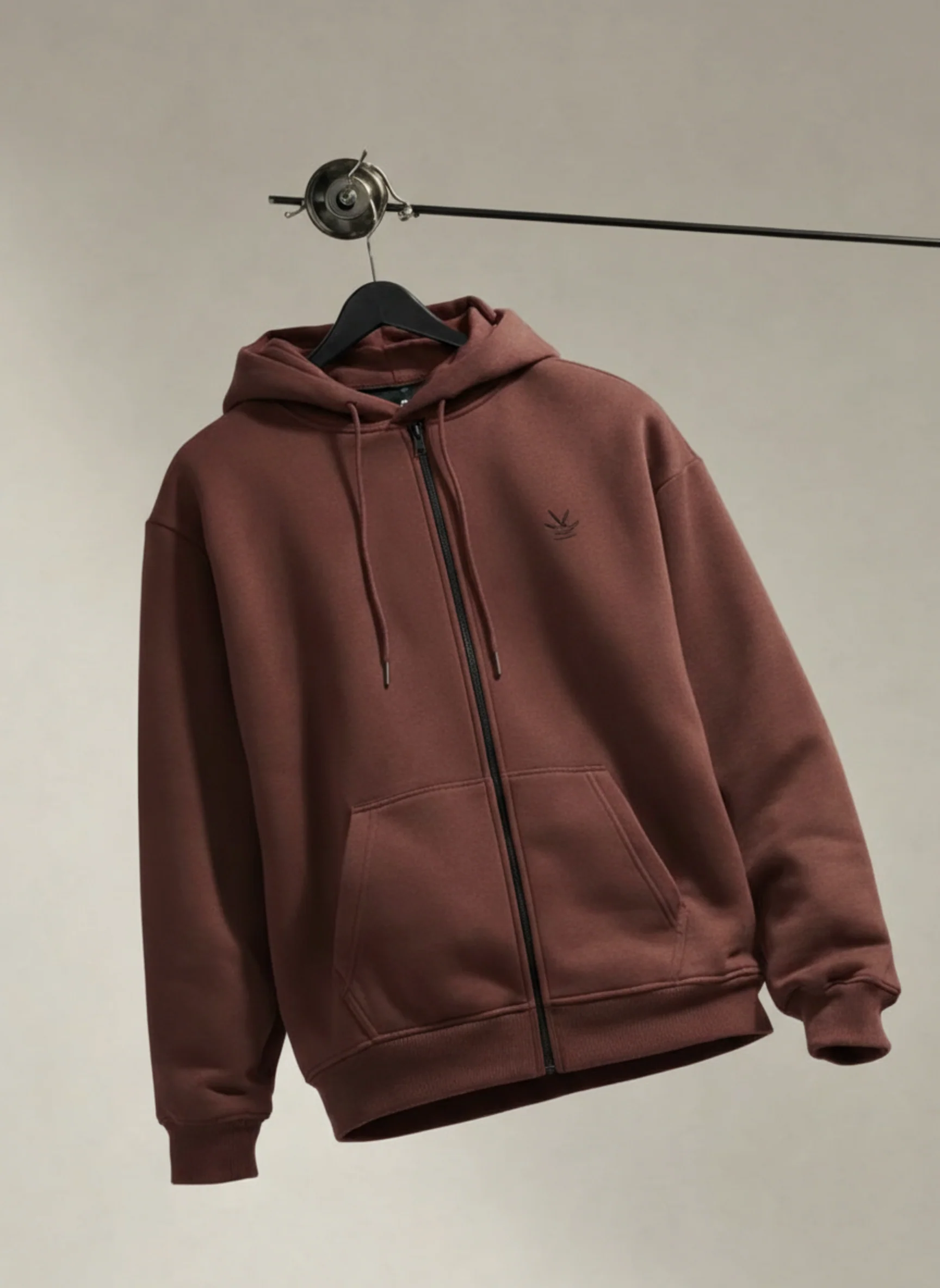 Men's Solid Zip-Up Hoodie Sweatshirt | Java - Image 3