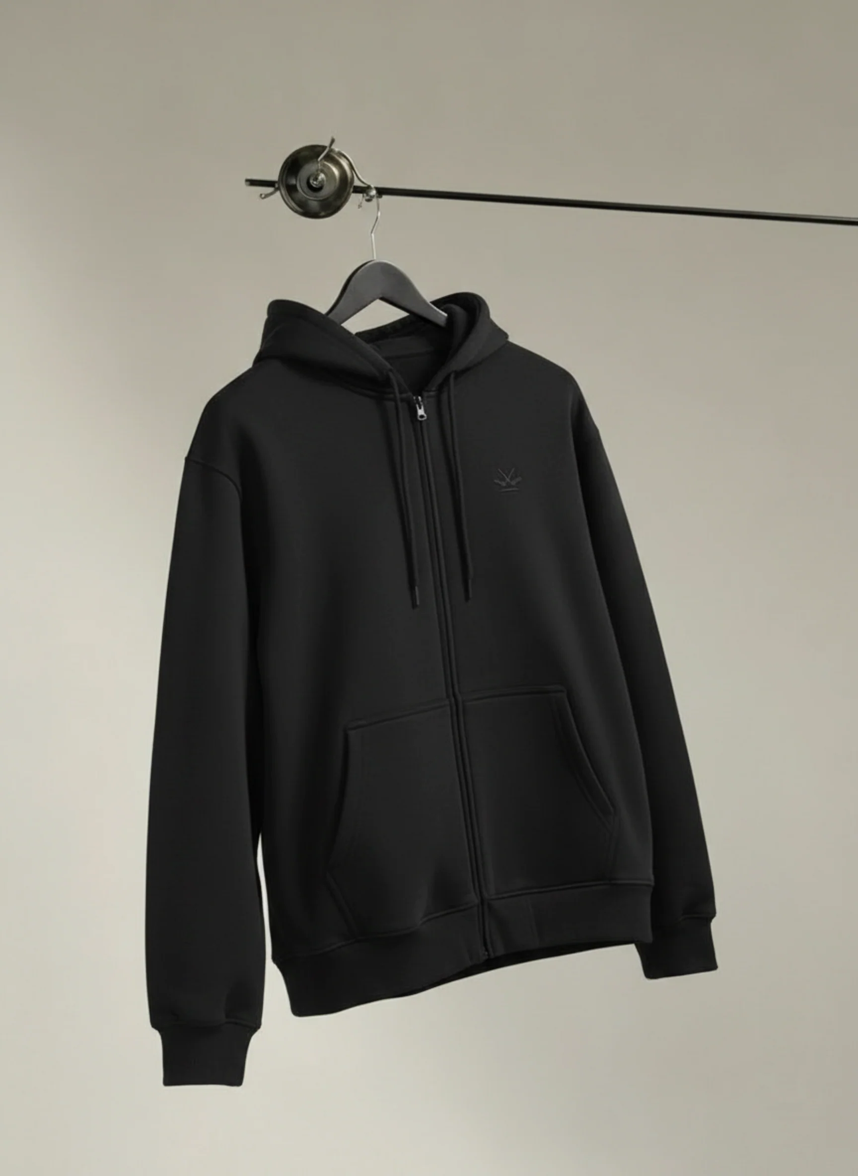 Men's Solid Zip-Up Hoodie Sweatshirt  | Black - Image 3
