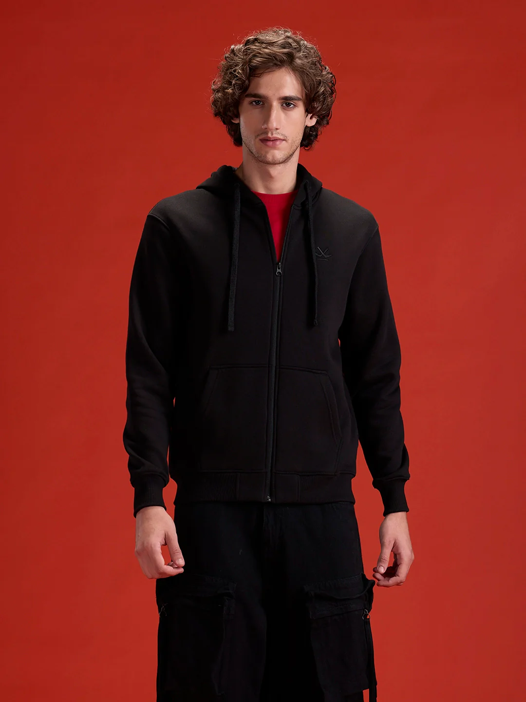 Men's Solid Zip-Up Hoodie Sweatshirt  | Black - Image 8