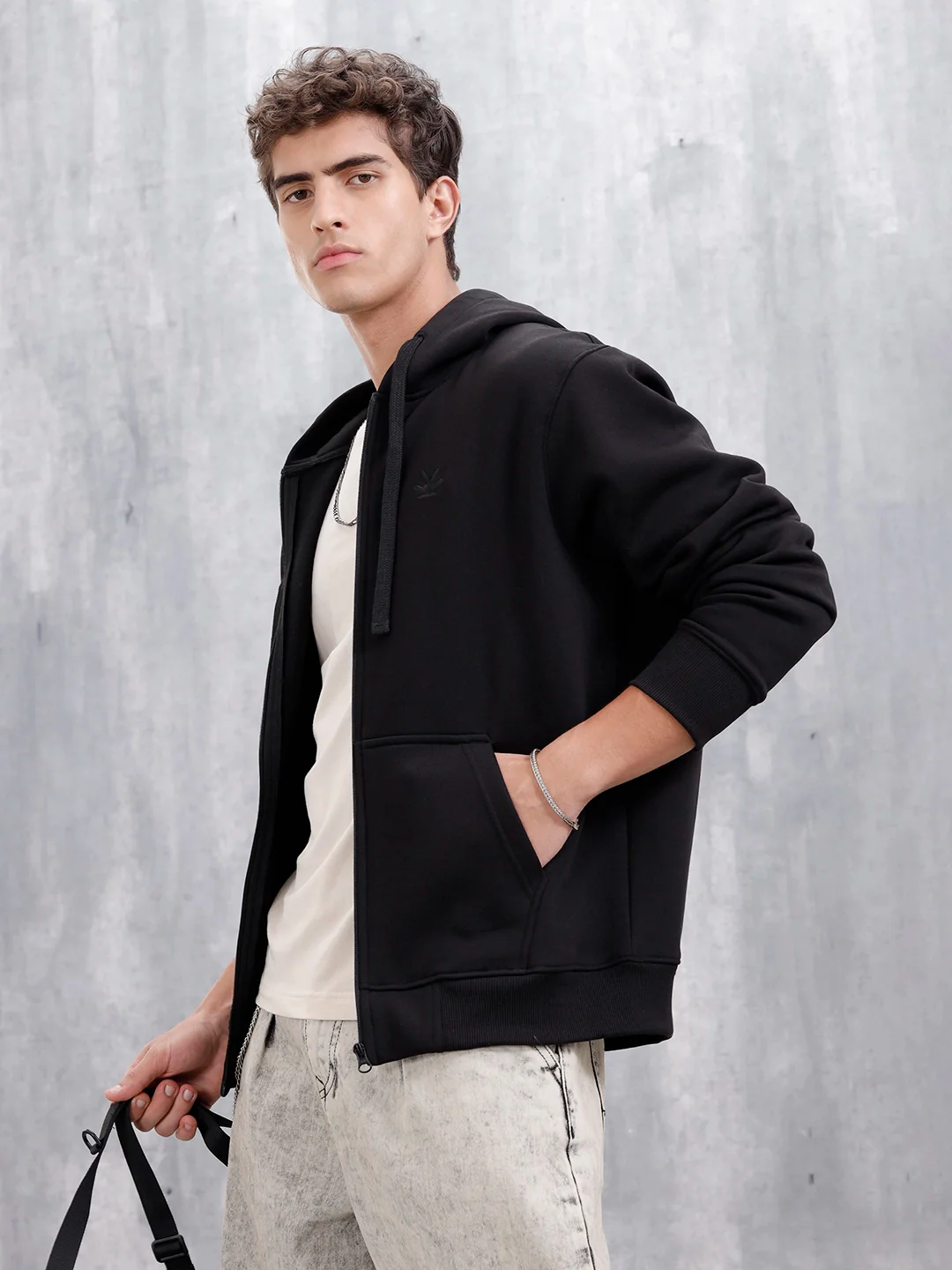 Men's Solid Zip-Up Hoodie Sweatshirt  | Black - Image 9