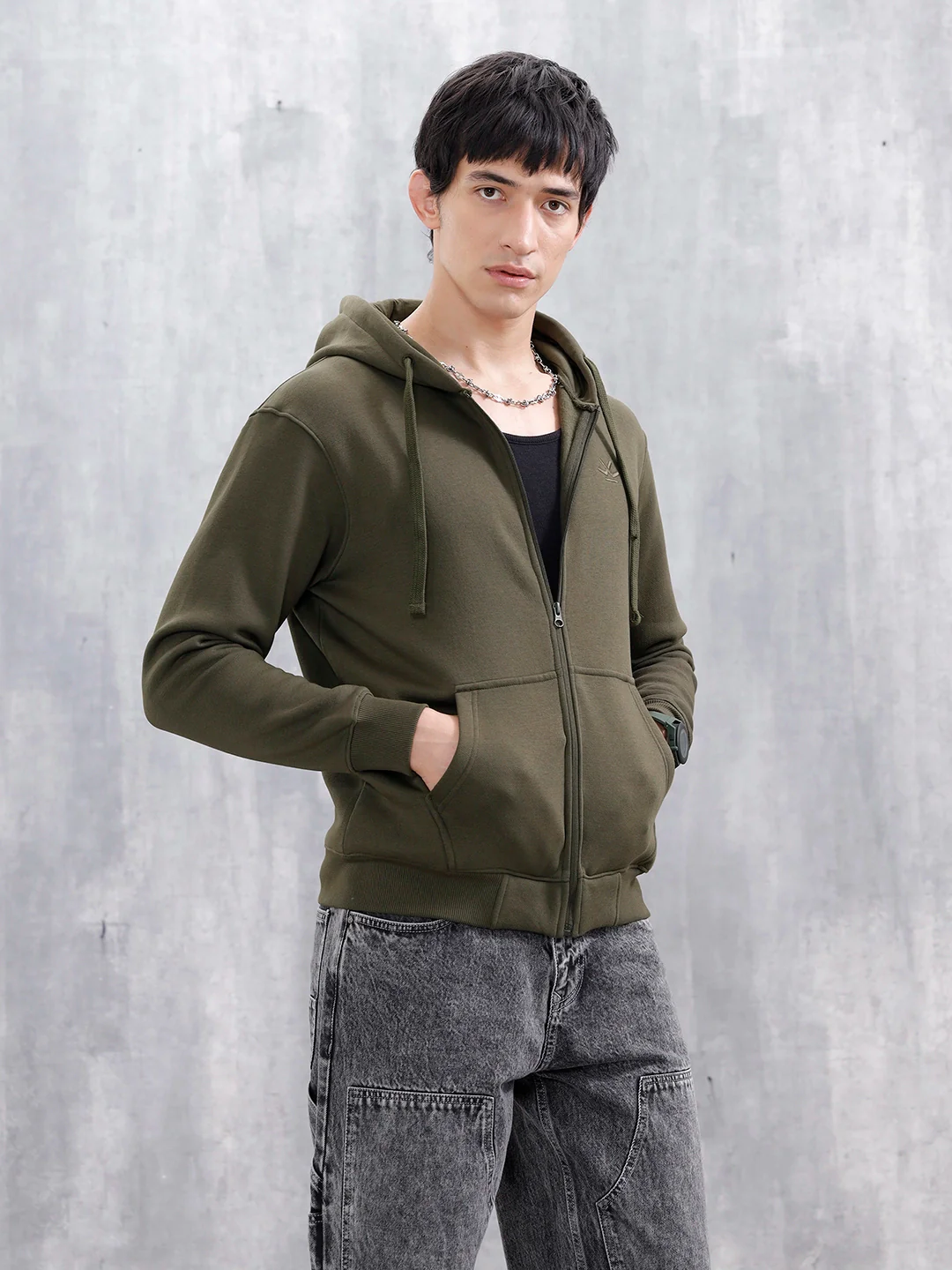 Men’s Solid Zip-Up Hoodie Sweatshirt | Olive - Image 13